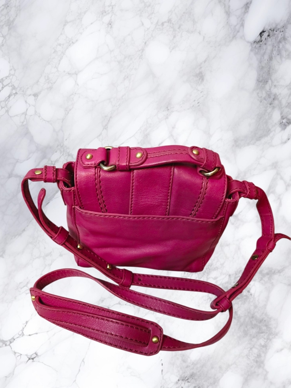 Rafe New York Rare Pink Leather Crossbody Bag Mini Satchel Turnlock Gold Accents - Picture 15 of 16